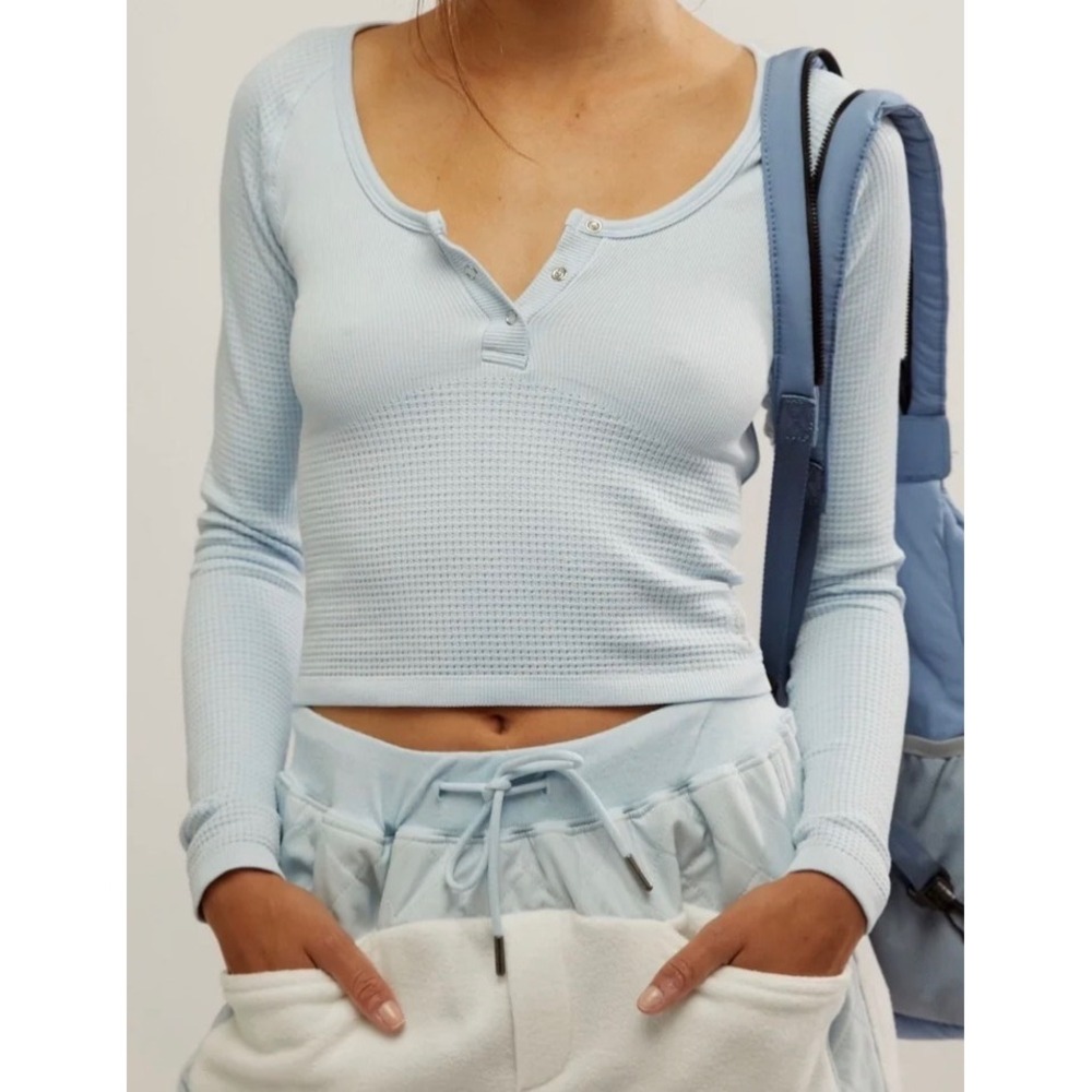 Free People FP Movement Bail Out Crop Thermal Top Light Blue Arctic Snow XS/S